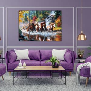 inephos 7 Horses Running VastuMultiple Frames Painting Set Of 4 Brown ...