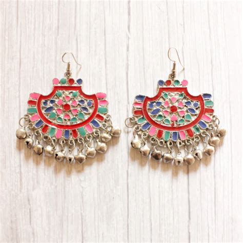 Mahal Shape Long Jhumka Earrings with Ear Chain – A Local Tribe