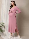 Buy Ribbed Knit Maternity Crossover Dress - Purple