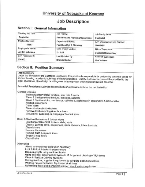 Job Description: Custodian Position (56507) at University of Nebraska ...