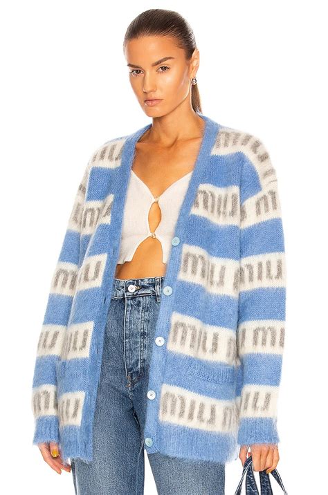 Miu Miu Mohair Logo Cardigan in Astrale | FWRD