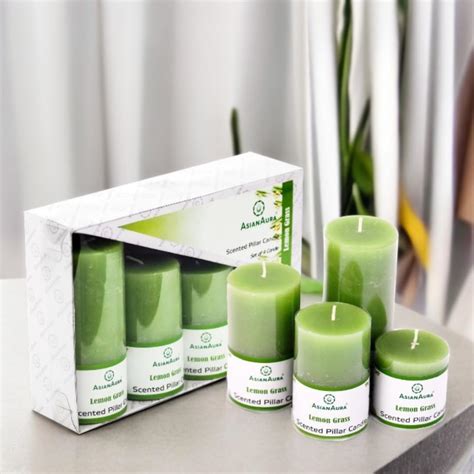 Asian Aura Lemongrass Scented Wax Pillar Candle Set - Pack of 4 ...