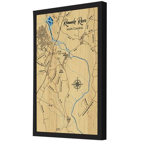 Roanoke River, North Carolina 3D Wood Map - Blue – 6 Layers – Moc Tho LLC