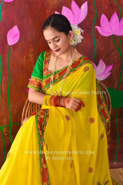 SURYA VANDANA Chhath Puja Handpainted Madhubani Chiffon Saree Blouse S ...