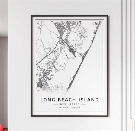 Long Beach Island NJ Street Map Print | Acrylic Glass Long Beach Island ...