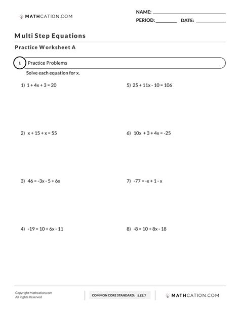 Rezultat imagine pentru Solve Multi-Step Equations Worksheet