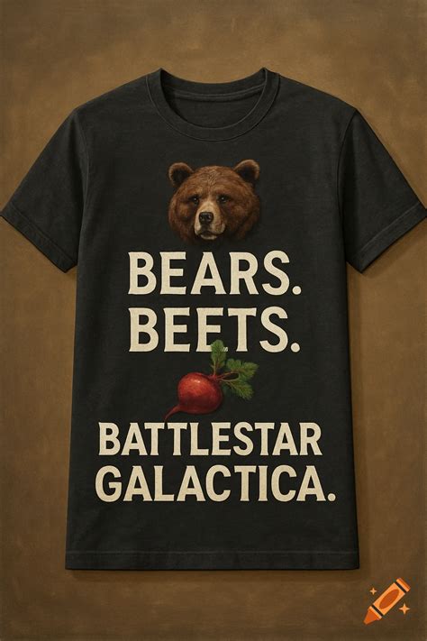 A dark t-shirt mockup with a bear head, a beet, and the quote "Bears ...
