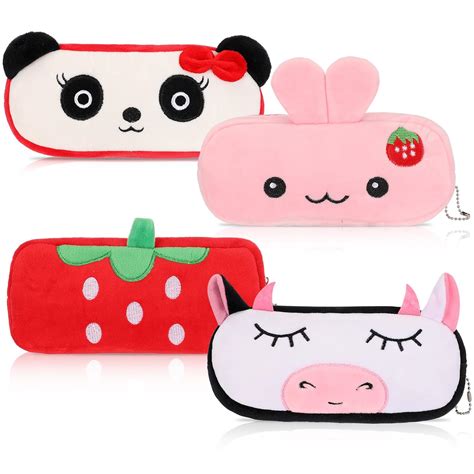 4 Pack Cute Cartoon Animal Pencil Case Plush Soft Pencil Pouch Kawaii ...