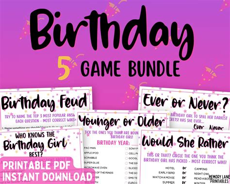 Birthday games bundle 5 birthday games for her adult birthday party ...