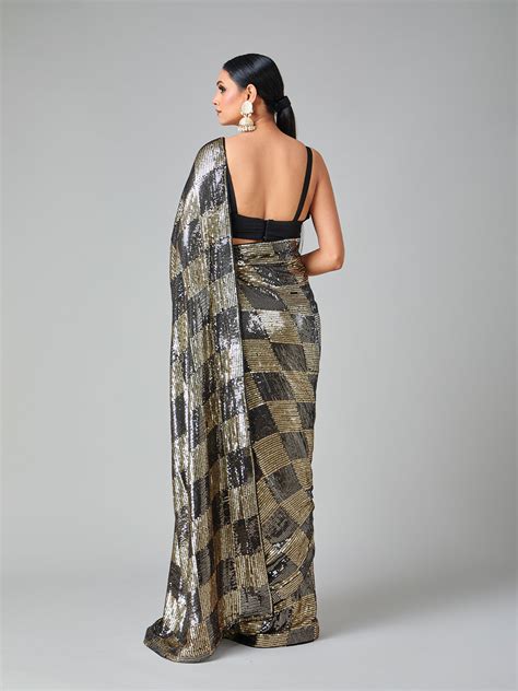 Printed Black & Gold Embellished Saree – Tirumala Designers
