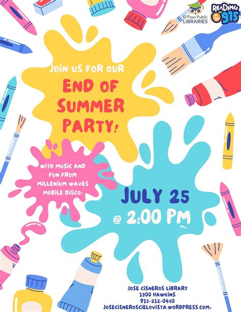 End of Summer Party!, Jose Cisneros Cielo Vista Branch Library, El Paso ...