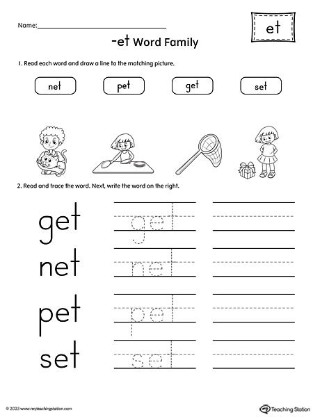 ET Word Family Match Pictures and Write CVC Words Worksheet ...