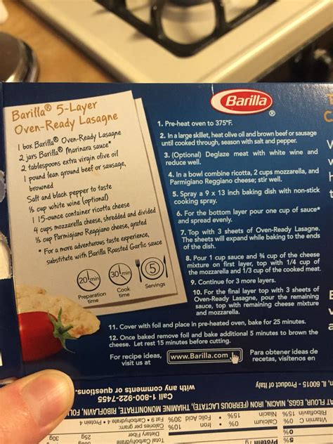 Barilla Oven Ready Lasagna Noodles Nutrition   Besto Blog