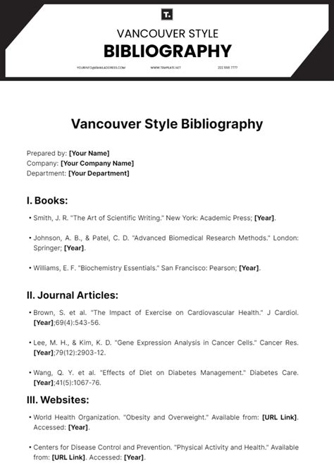 Free Vancouver Style Bibliography Template to Edit Online