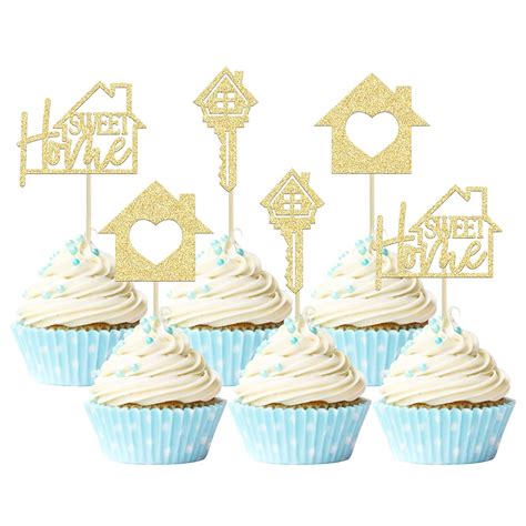 Buy Gyufise 24PCS Sweet Home Cupcake Toppers Gold Glitter Key ...