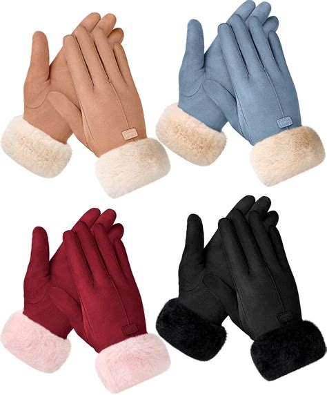 Janmercy 4 Pairs Thermal Winter Gloves for Women Cold Weather ...