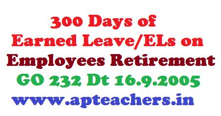 300 Days Earned Leave/ELs on Employees Retirement GO 232 Dated 16.9. ...