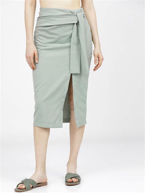 Tokyo Talkies Green Casual-Fit Pencil Midi Skirt - Price History