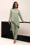 Buy Green , Satin, Ocean Hand Embroidered Asymmetric Top With Trouser ...