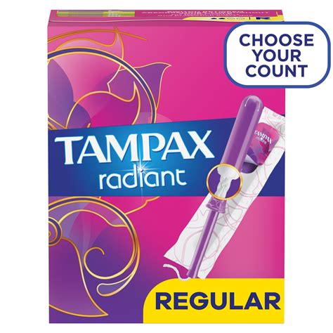 Tampax Radiant Tampons Regular Absorbency, Unscented, 28 Count ...
