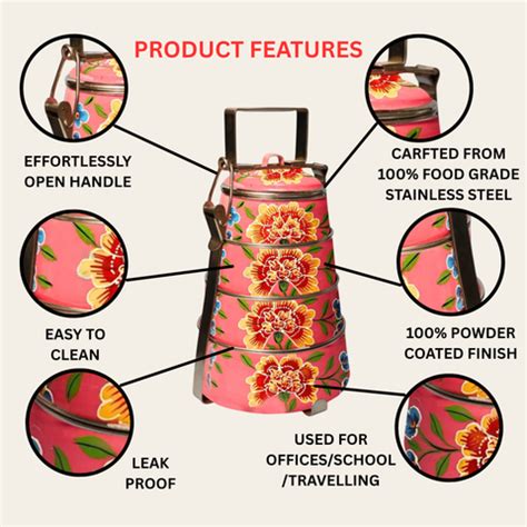 Hand Painted 4 Tier Steel tiffin Box -Pink – Oxyroots Handicraft