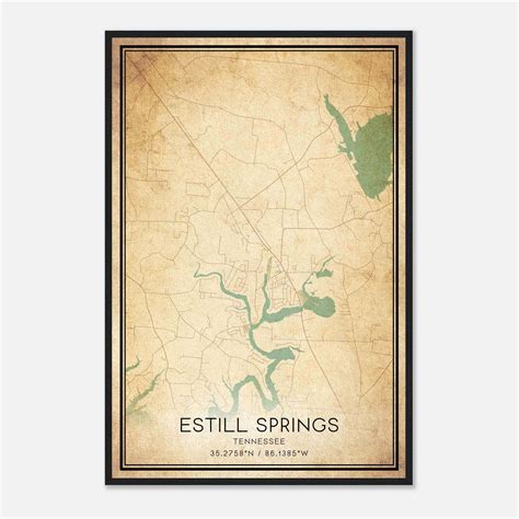 Vintage Estill Springs Tennessee Map Poster, Estill Springs TN City Road Wall Art Print - Custom ...