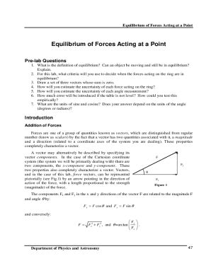Fillable Online physics unc Equilibrium of ForcesEQUILIBRIUM OF FORCE ...