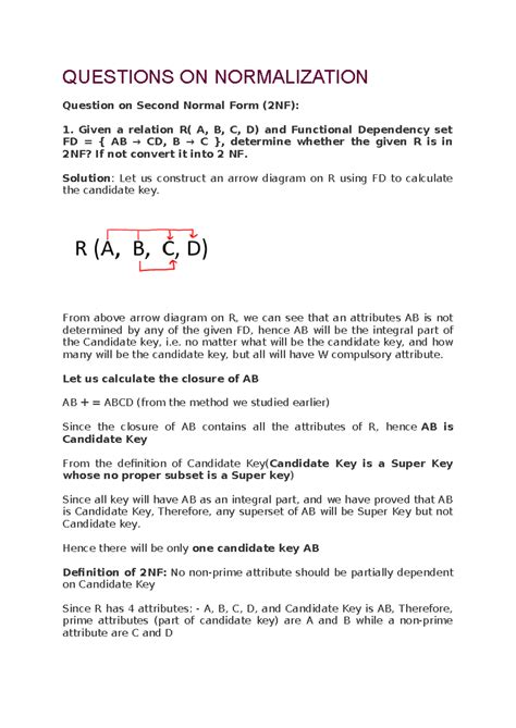 Questions ON second normal form - QUESTIONS ON NORMALIZATION Question ...