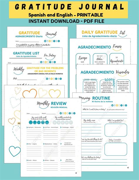 Gratitude Journal Printable in Spanish and English, Gratitude Worksheet ...