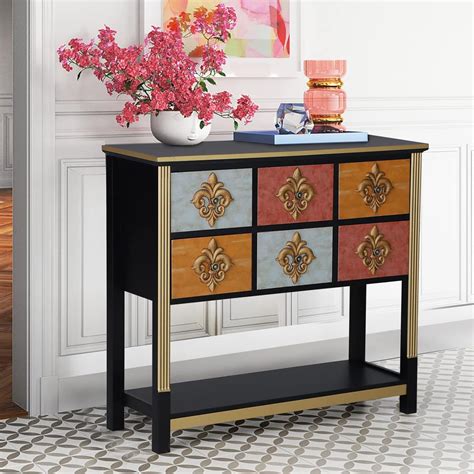 Buy PHI VILLA Console Table with 6 Drawers Sofa Table Storage Shelves ...