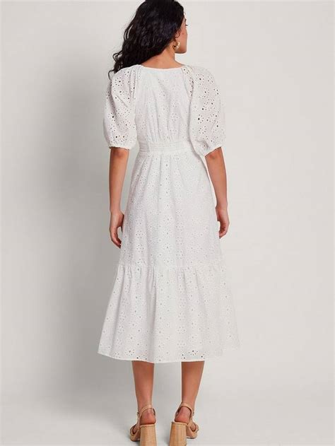 Monsoon Bettie Broderie Midi Dress, White, 10