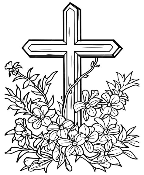 Cross With Flowers Coloring Pages Sketch Coloring Page