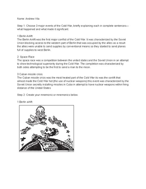 Cold War - Three events of the Cold War - Name: Andrew Vila Step 1 ...
