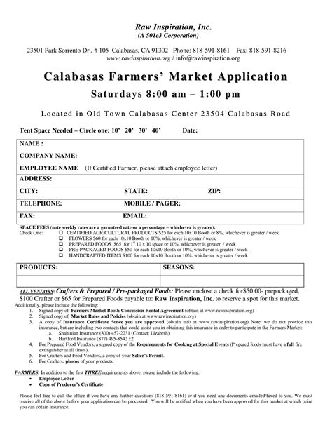 Calabasas Farmers Market Vendor PDF Form - FormsPal