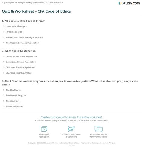Quiz & Worksheet - CFA Code of Ethics | Study.com