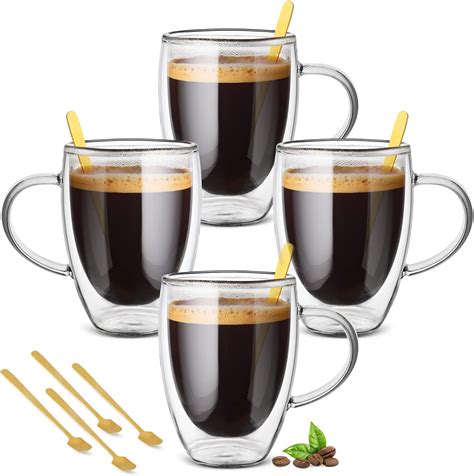 Amazon.com | Cappuccino Glass Mugs, (Set of 4) 12 Ounces Double Walled ...