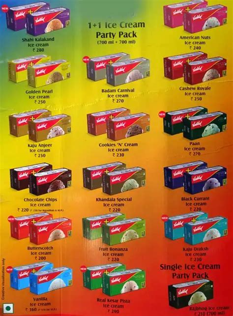 Menu at Vadilal Ice Cream, Indore, 87 Sapna Sangeeta Road