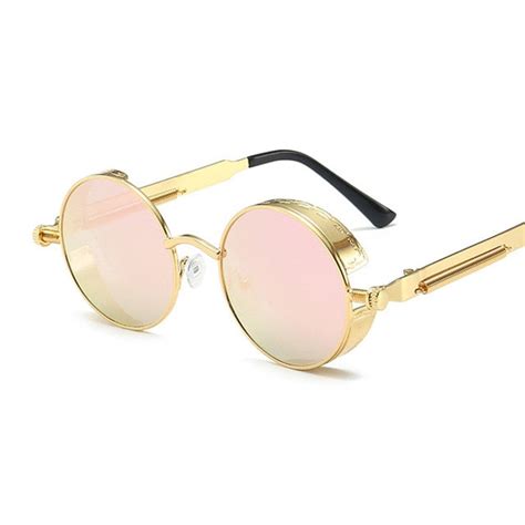 Steampunk Round Rose Gold Frame Pink Lens Sunglasses – Luxomish