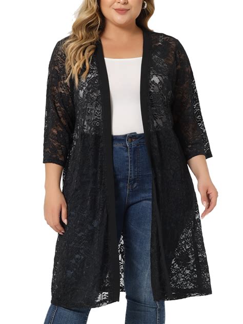 Agnes Orinda Women's Plus Size Cardigans Lace Lightweight Knit 3/4 ...