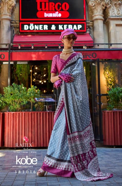Rajtex Kobe Wholesale Satin Crepe Casual Indian Sarees - textiledeal.in