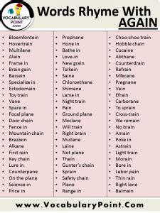 List of Words That Rhyme with Again in English - Vocabulary Point