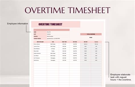 Overtime Timesheet Template in MS Excel, Google Sheets - Download