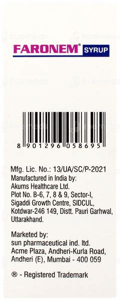 Faronem 50 Mg Syrup 30 Ml - Uses, Side Effects, Dosage, Price | Truemeds