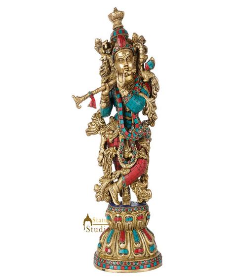 Indian Hindu God Krishna Fine Inlay Religious Décor Statue Idol Showpi ...