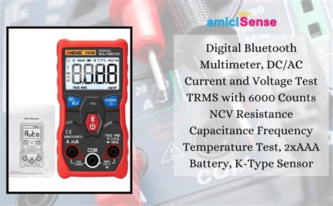 amiciSense Digital Bluetooth Multimeter, DC/AC Current and Voltage Test ...
