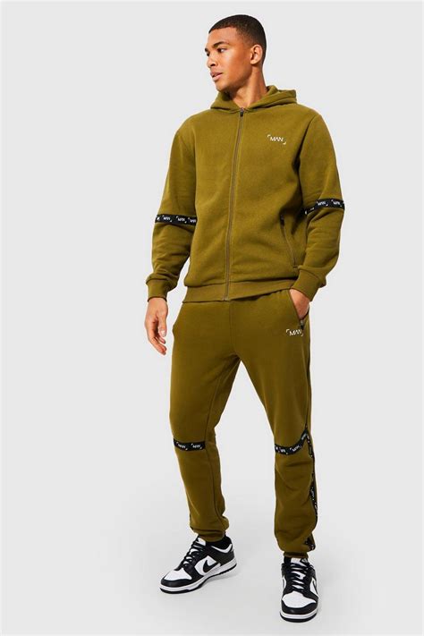 Zip Hooded Tracksuit With Man Tape | boohoo CA