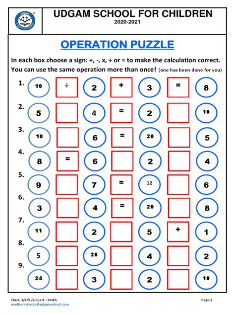 Image result for Math Operation Puzzle