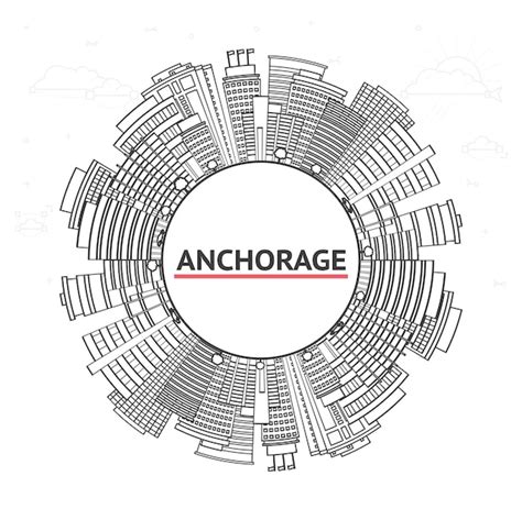 Outline anchorage alaska city skyline with modern buildings and copy ...