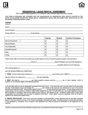 Delaware Residential Lease-Rental Agreement - Blank Fillable Template ...