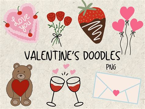 Valentines Day Doodles Hand Drawn Valentine Doodles PNG Digital ...